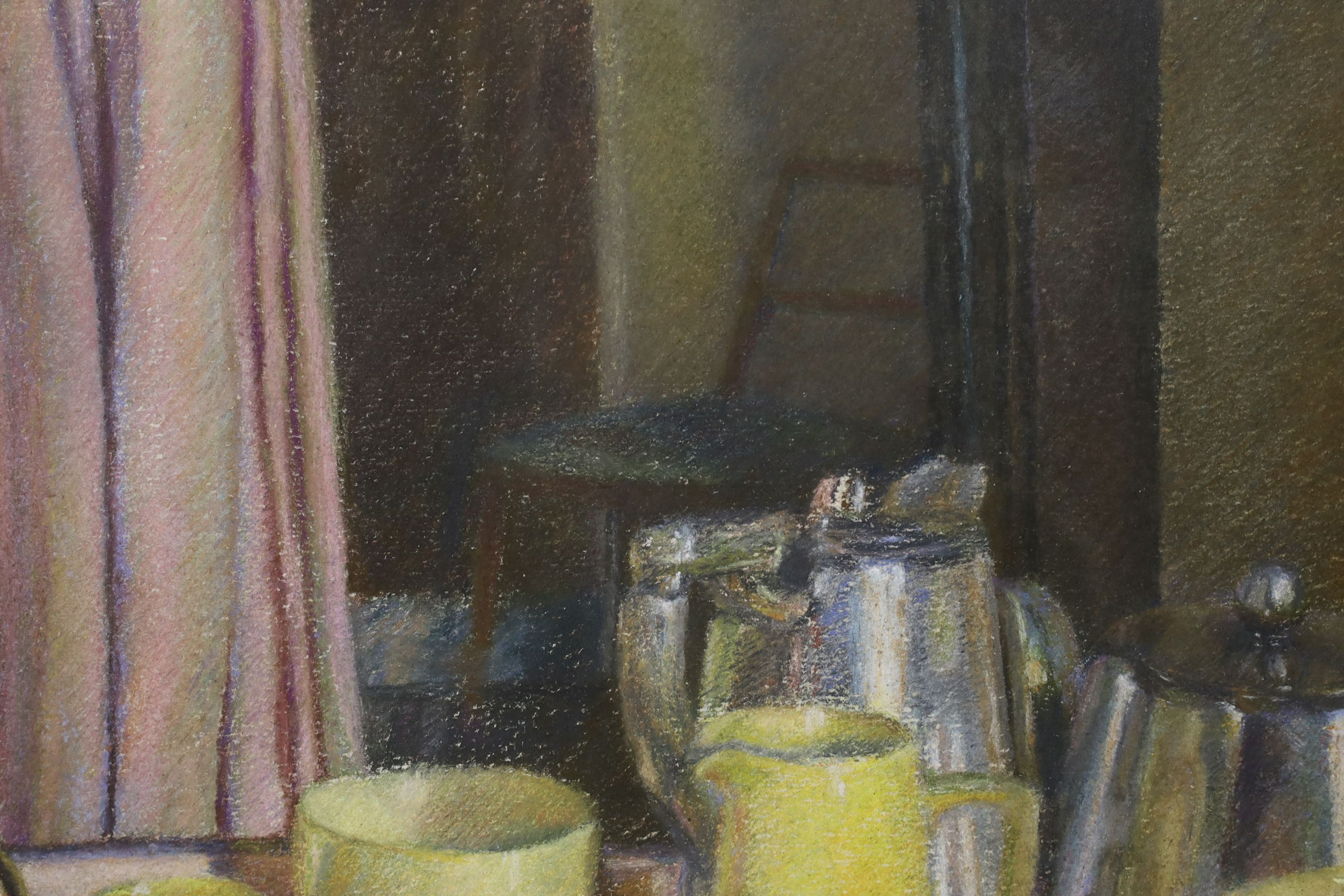 Hilda Carline (1889-1950), pastel, Breakfast table still life, 28 x 38cm